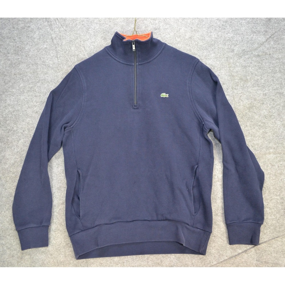 Lacoste Sweater Mens Large Blue Navy 1/4 Zip Mock Neck Cotton‎ Pullover 5191L